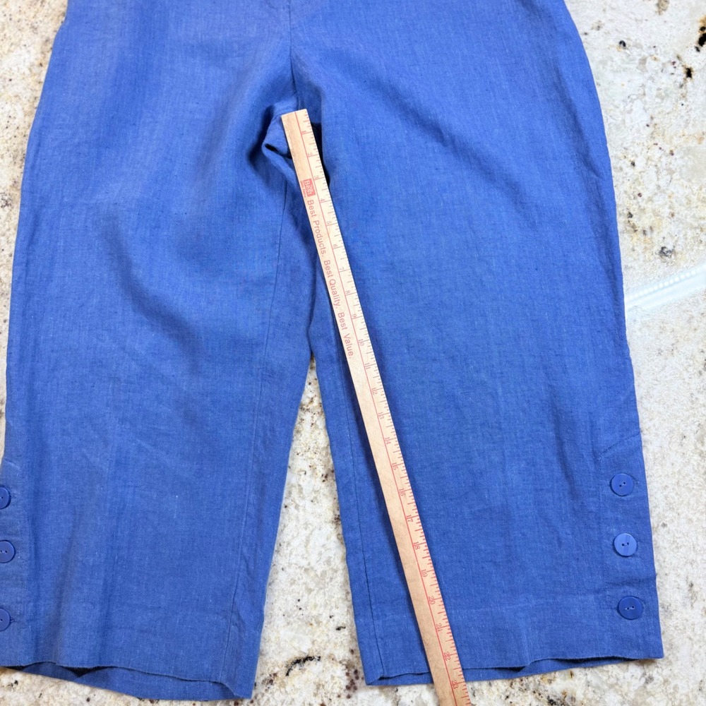 Chico's Linen Crop Pants Womens US 20 Blue Wide Leg Pull On Button Hem Plus - Picture 15 of 16